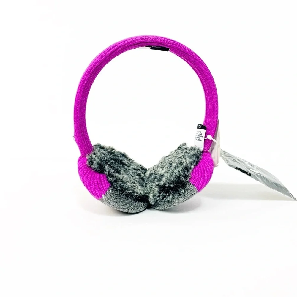 Pink & Grey Knit Earmuff Headphones • Fleece Lined Gloves Set • NWT